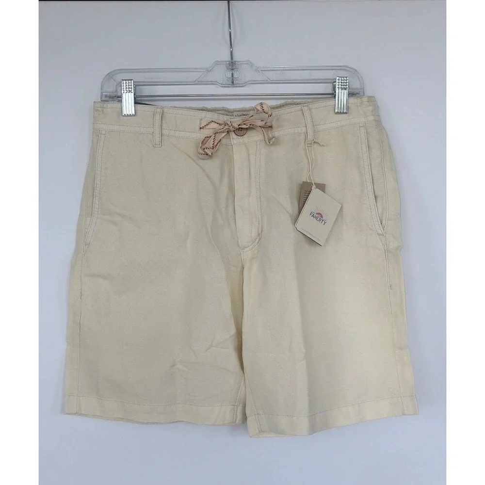Faherty Mens Resort Style Preppy All‎ Day Linen Beach Short Cream Sand New